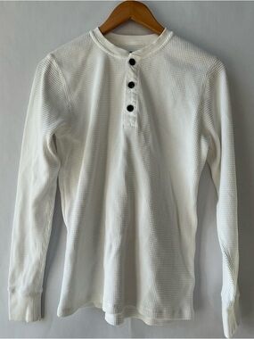 Goodlife White Long Sleeve Waffle Stitch Thermal Henley Men’s Small